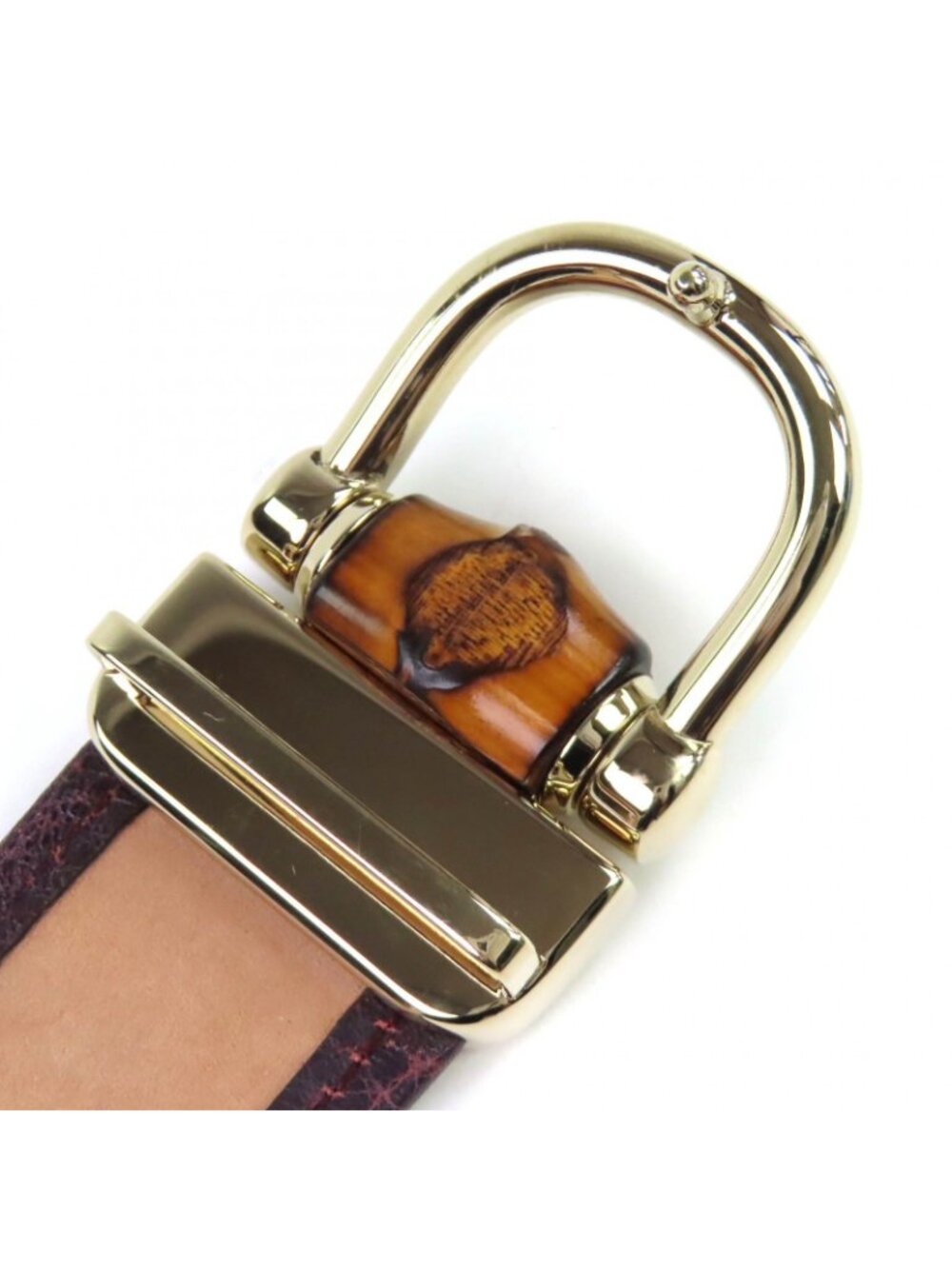 Gucci Bamboo Leather GG Canvas Belt Beige Brown - Picture 3 of 7